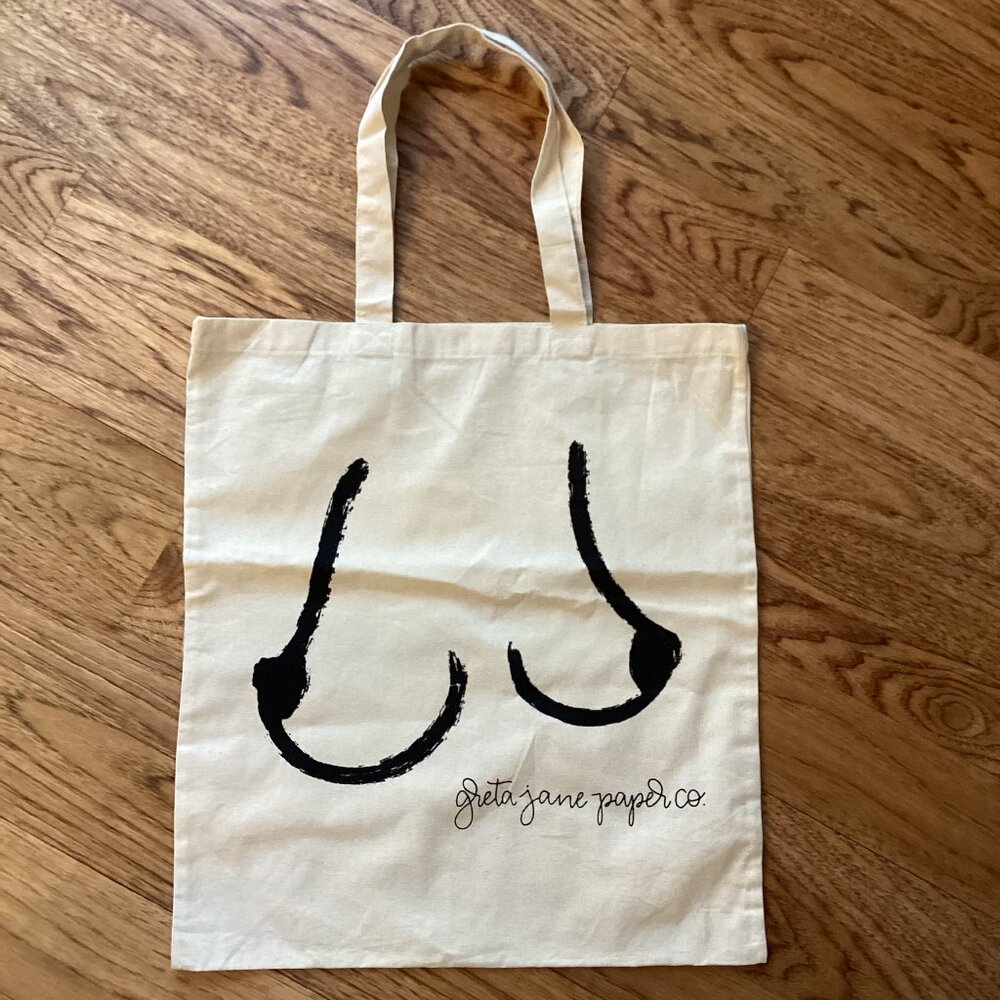 NEW! "THE LONE BOOB" ART PRINT TOTE BAG by GRETA JANE PAPER CO. PURSE TRAVEL GYM